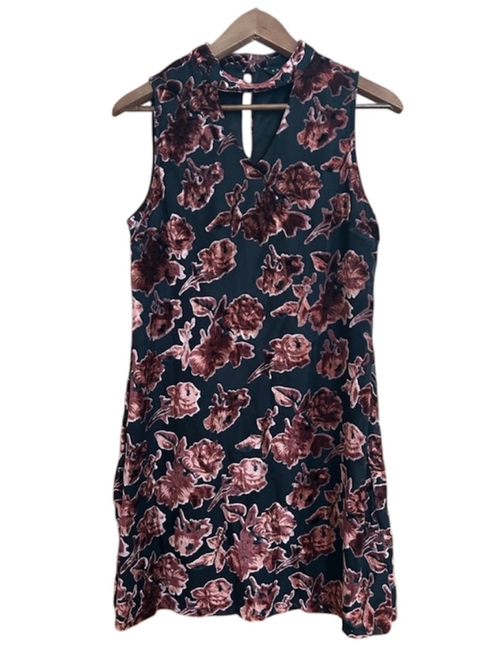 Adiva Velvet Burnout Floral Dress | Y2K Choker Neck Bodycon Mini | Size Med
